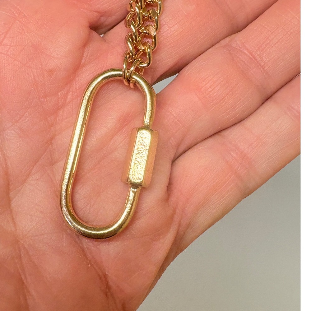Gold Carabiner Link Chain Necklace Industrial Curb Chain Adjustable Statement - Picture 7 of 8